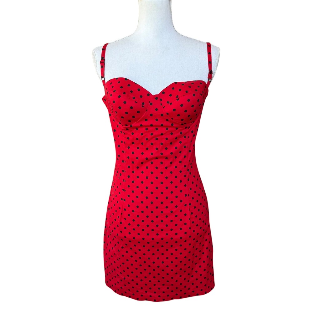 Q&A Collection Red Polka Dot Bustier Mini Dress Vintage Style Pin Up Size L